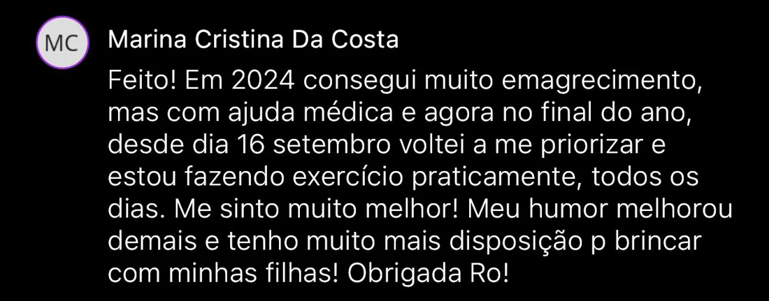 Depoimento escrito de aluna da RO Training